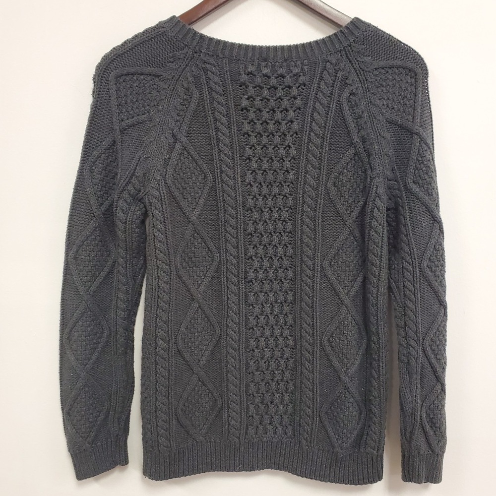 Gap Womens Old Money Chunky Cable Knit Sweater Size M Gray Preppy New England - Picture 2 of 9